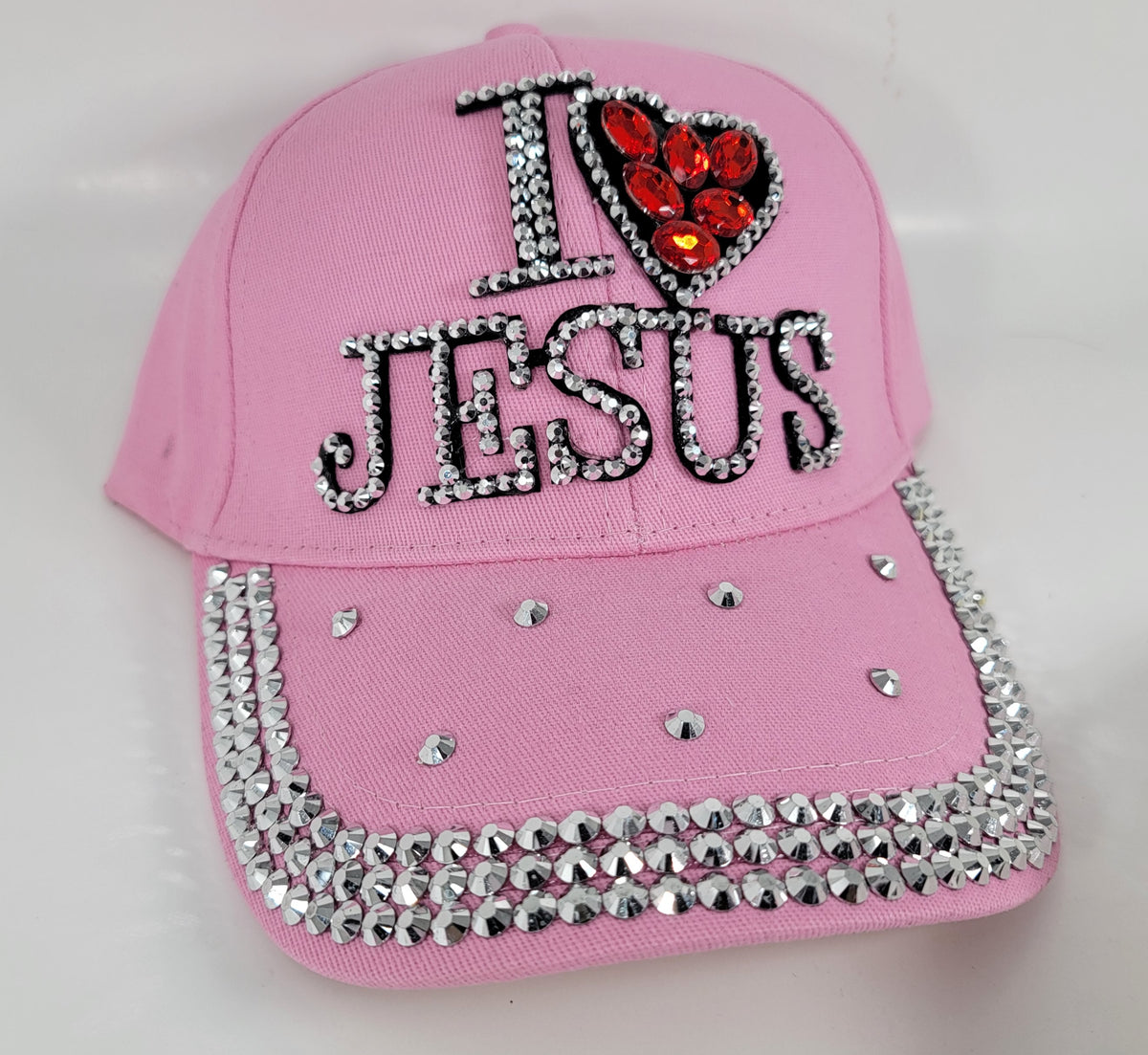 "I Love Jesus" Rhinestone Pink Cap - Shiny Bling Sports I Love Jesus Cap