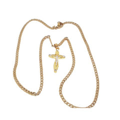 women Gold-Plated Jesus Pendant with Clear Gemstones and 20" Cuban Chain