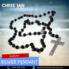 Black Beads and Silver Cross Symbol Rosary