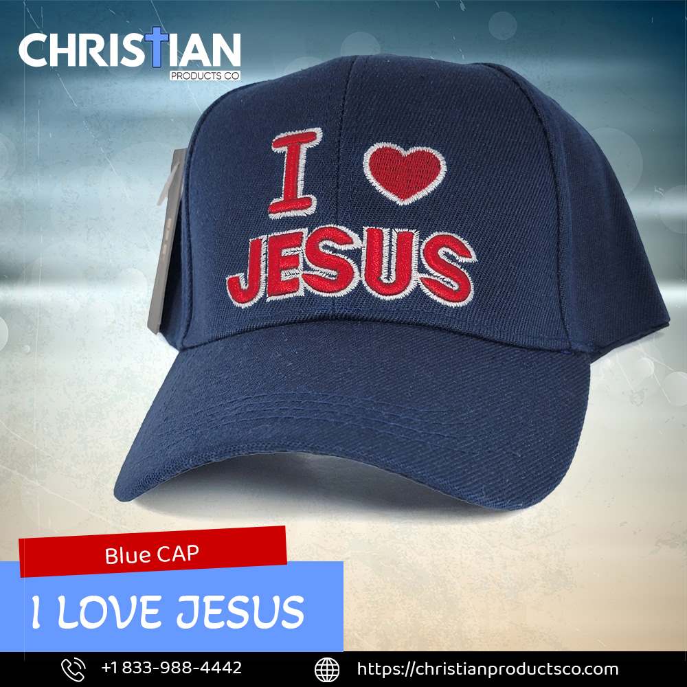 I Love Jesus Religious Baseball Cap Blue