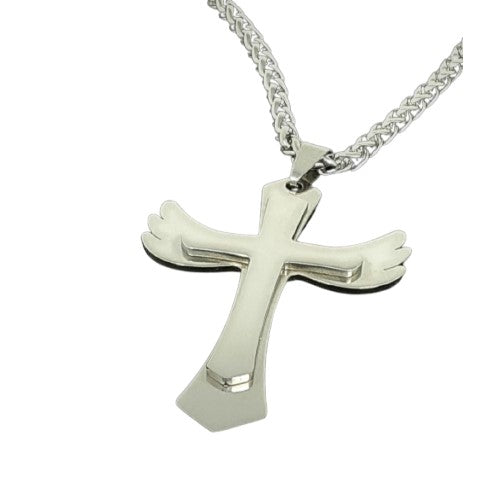 Silver Color Stainless Steel Angel Wing & Cross Pendant - Unisex