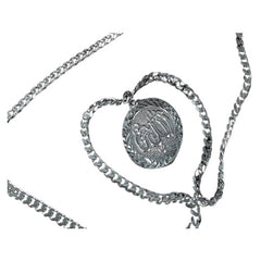 Silver-plated Islamic, Round Diamond cut pendant w/ Cuban chain - Unisex