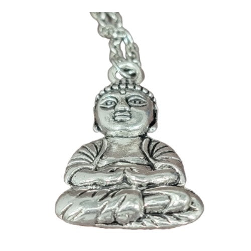 Antique Silver Plated Buddha Pendant w/ Figaro Chain