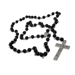 Black Beads and Silver Cross Symbol Rosary